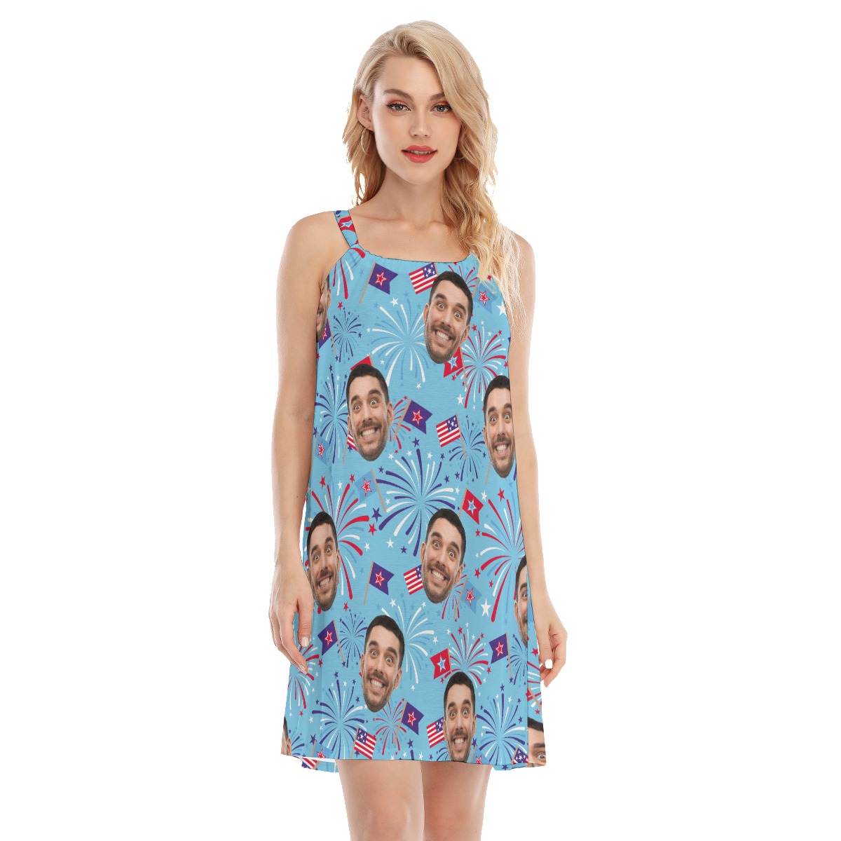 Custom Face Firework Hawaiian Cami Dress For Women - variant image 1