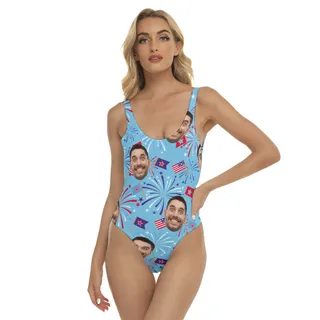 Funny Custom Face Firework Hawaiian Swimsuit For Women