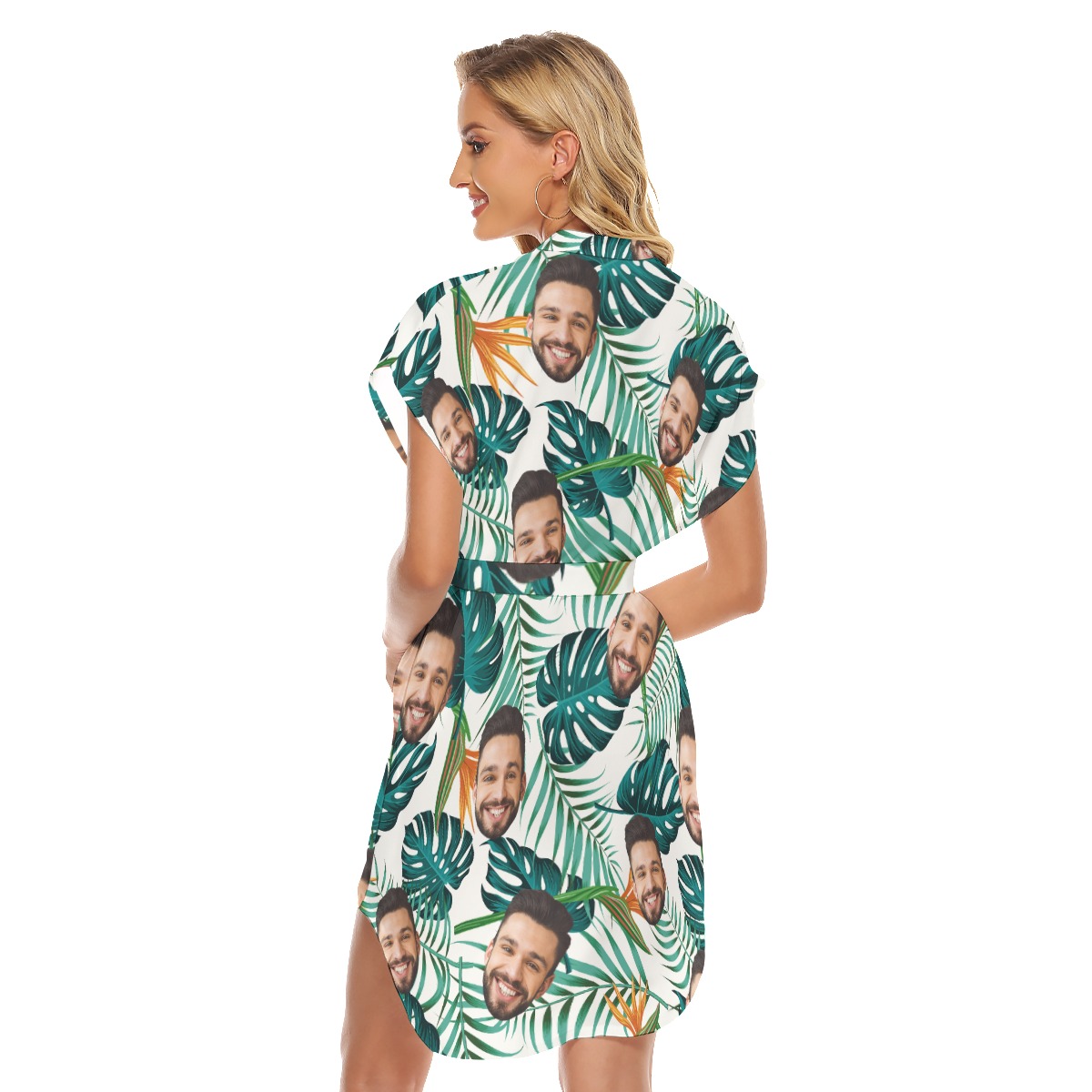 Unique Custom Face Leaves Hawaiian Dress With Belts