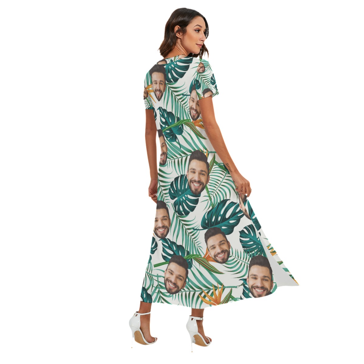 Cool Custom Face V-neck Dress With Side Slit
