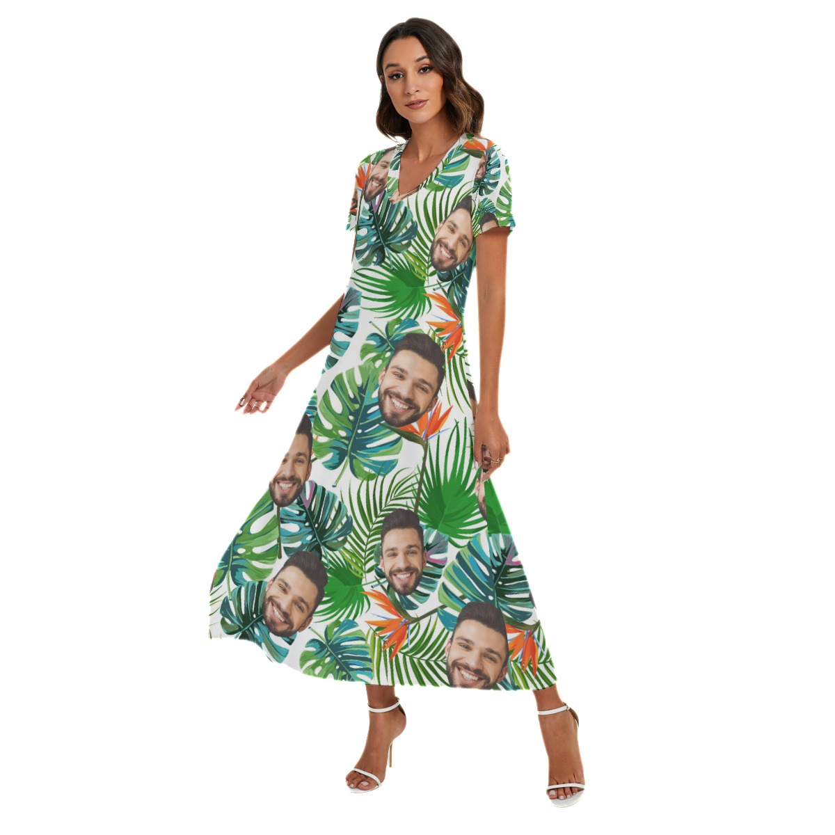 Funny V-Neck Hawaiian Dress With Custom Face