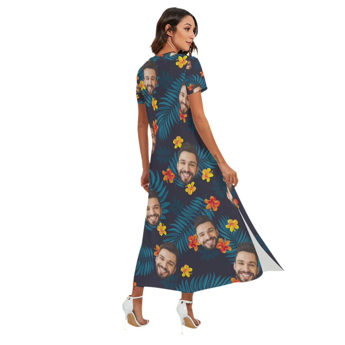 Custom Face Floral V-Neck Hawaiian Dress