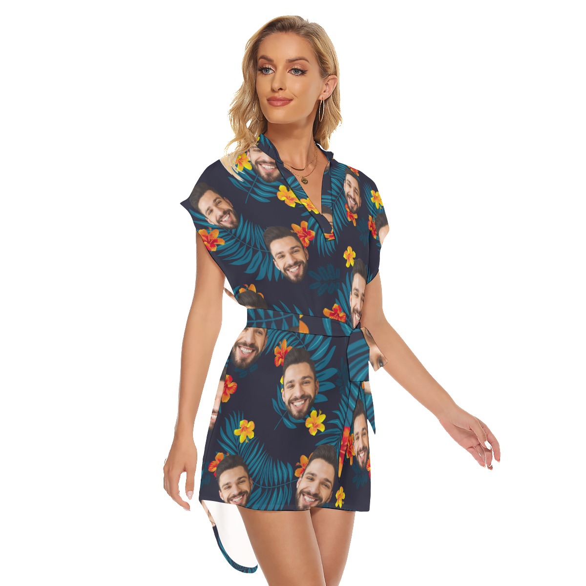 Funny Custom Face Tropical Dress With Belts