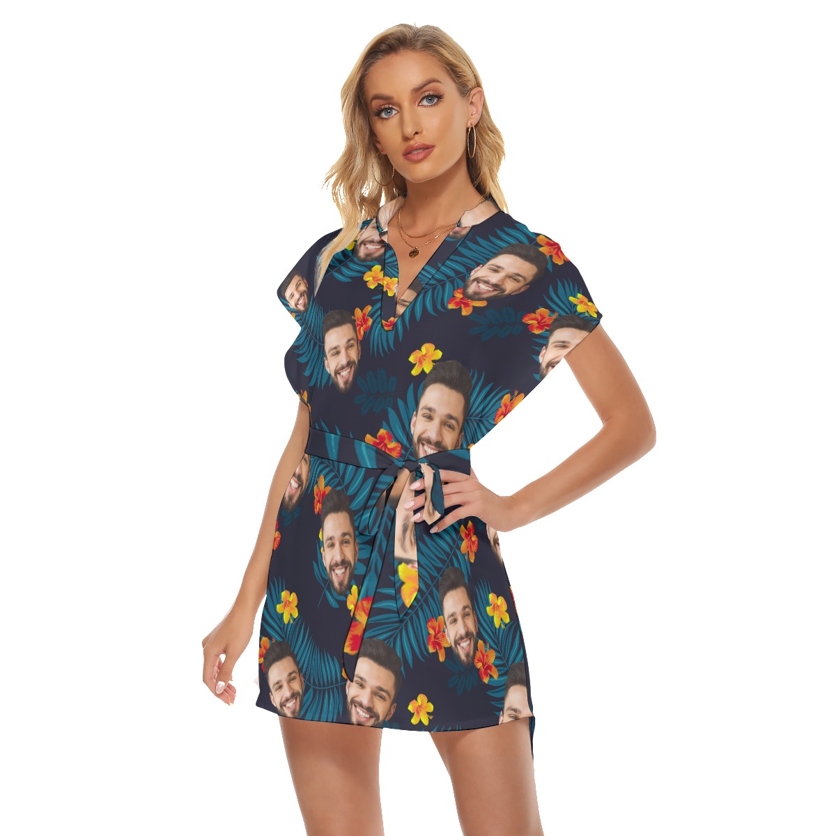 Funny Custom Face Tropical Dress With Belts