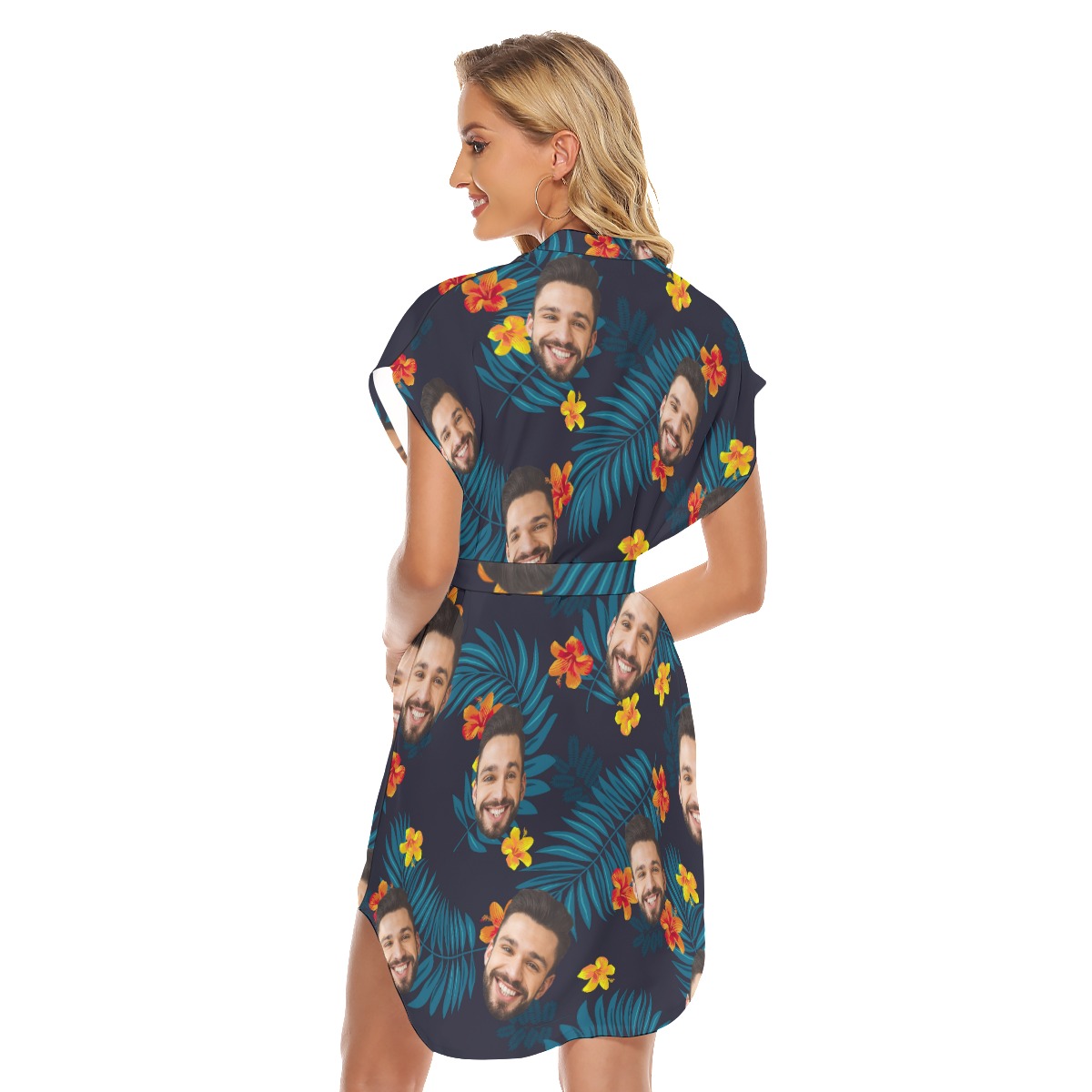 Funny Custom Face Tropical Dress With Belts