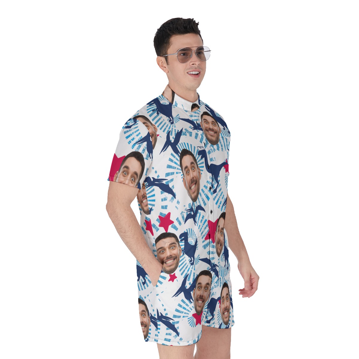 Dinosaur Custom Face Men's Hawaiian Romper