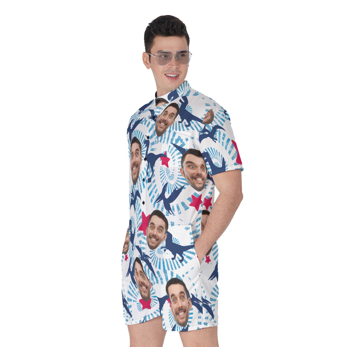 Dinosaur Custom Face Men's Hawaiian Romper