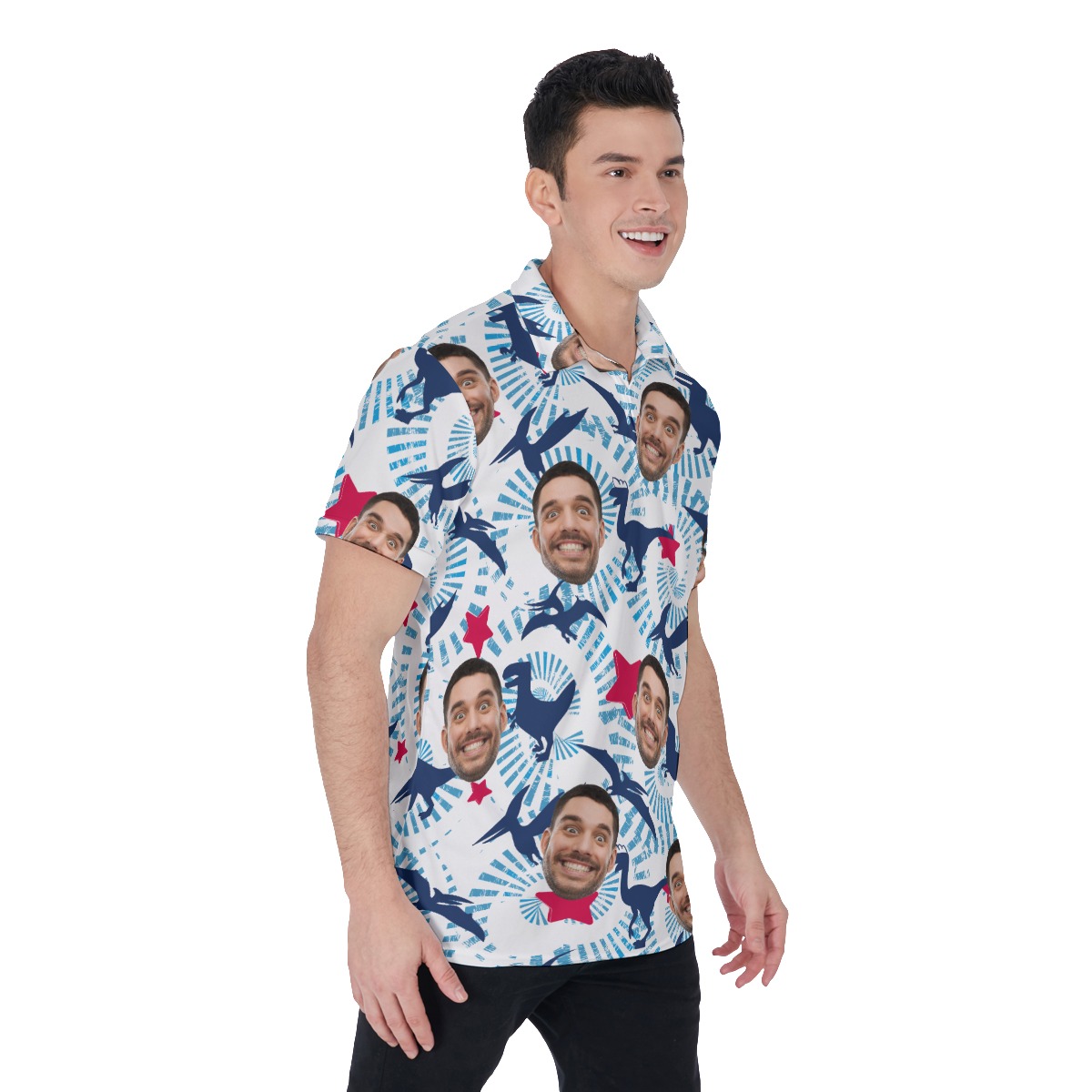 Custom Face Dinosaur Hawaiian Golf Shirt For Men