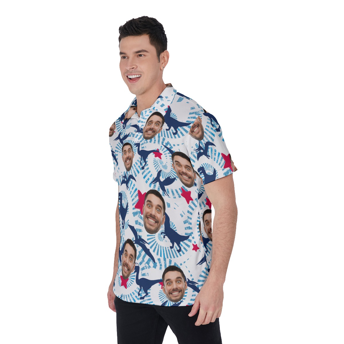 Custom Face Dinosaur Hawaiian Golf Shirt For Men