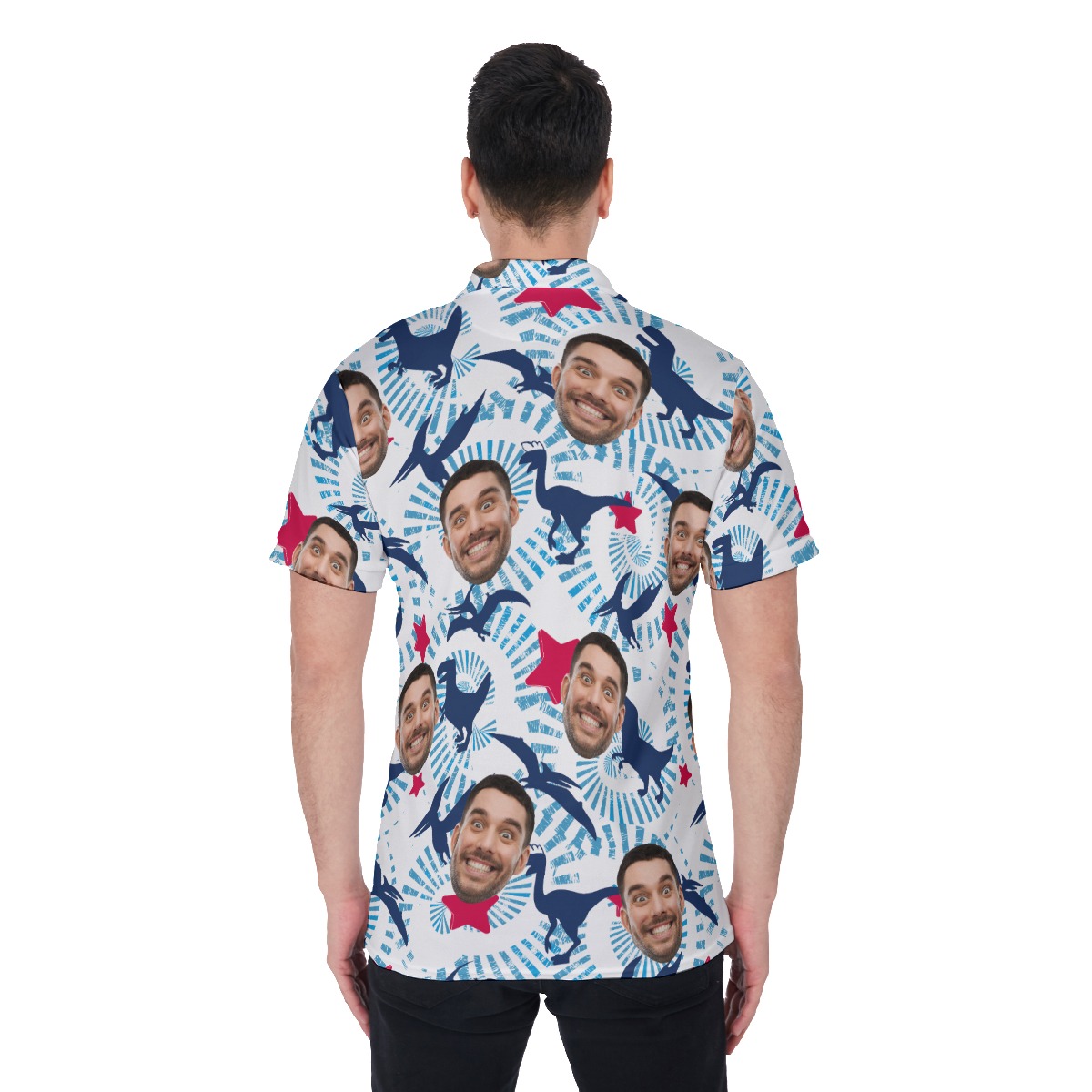 Custom Face Dinosaur Hawaiian Golf Shirt For Men