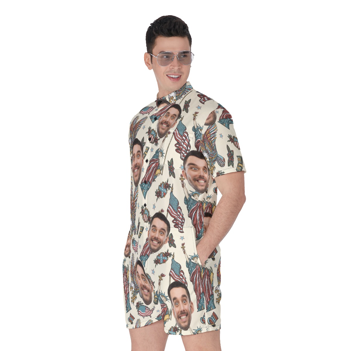USA Statue Of Liberty Custom Face Men's Hawaiian Romper