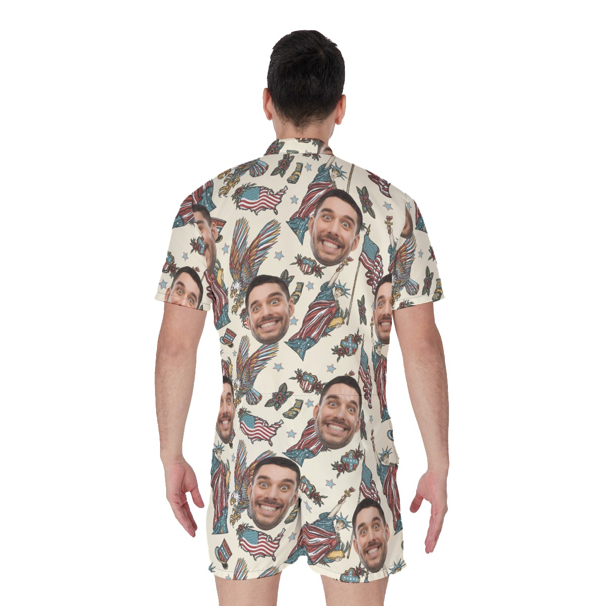 USA Statue Of Liberty Custom Face Men's Hawaiian Romper