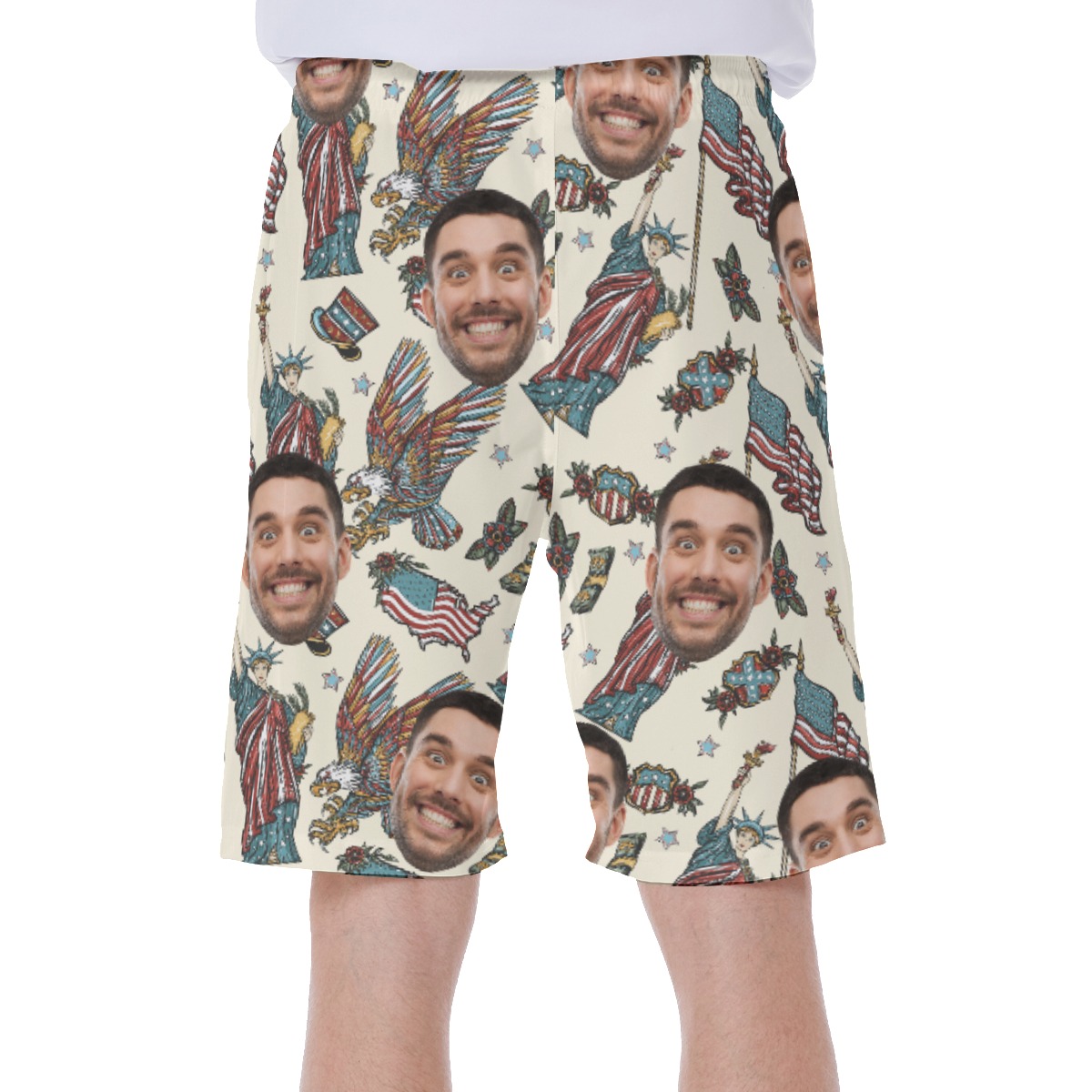 Funny Custom Face USA Statue Of Liberty Hawaiian Swim Trunks For Men