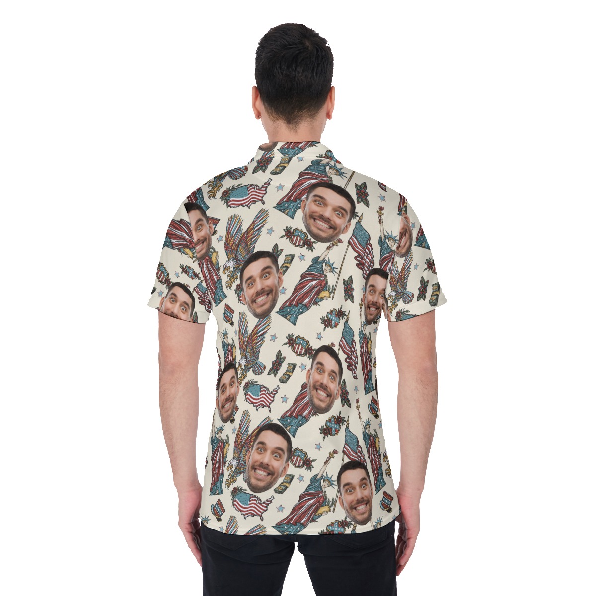Statue Of Liberty USA Custom Face Hawaiian Polo Shirt For Men