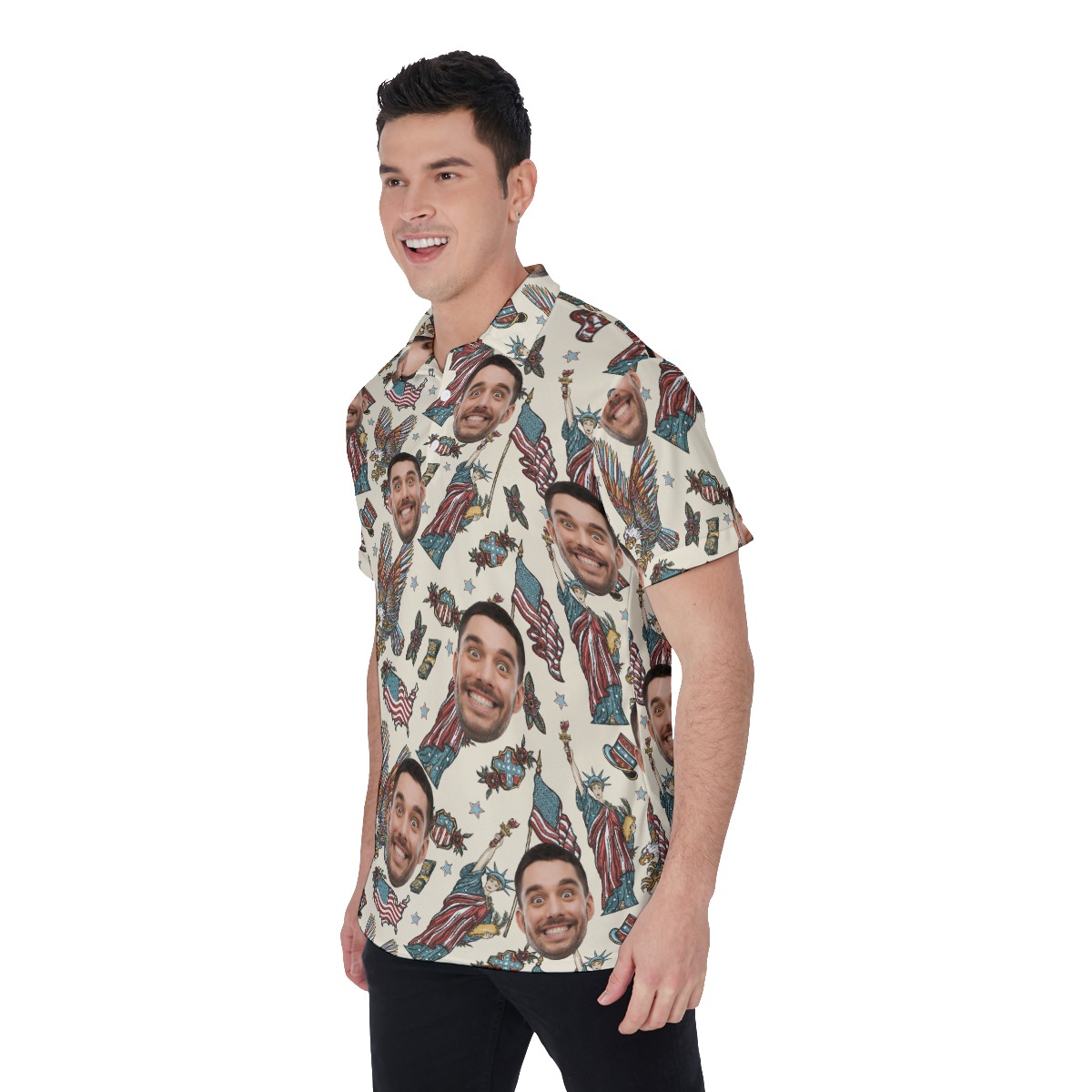 Statue Of Liberty USA Custom Face Hawaiian Polo Shirt For Men