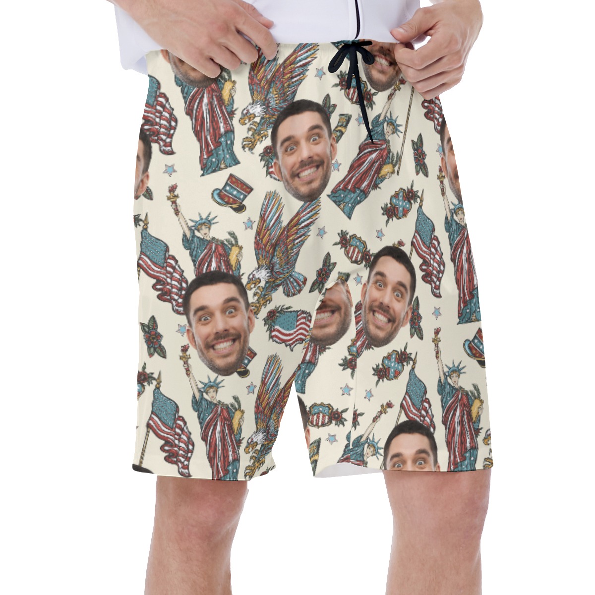 Funny Custom Face USA Statue Of Liberty Hawaiian Swim Trunks For Men