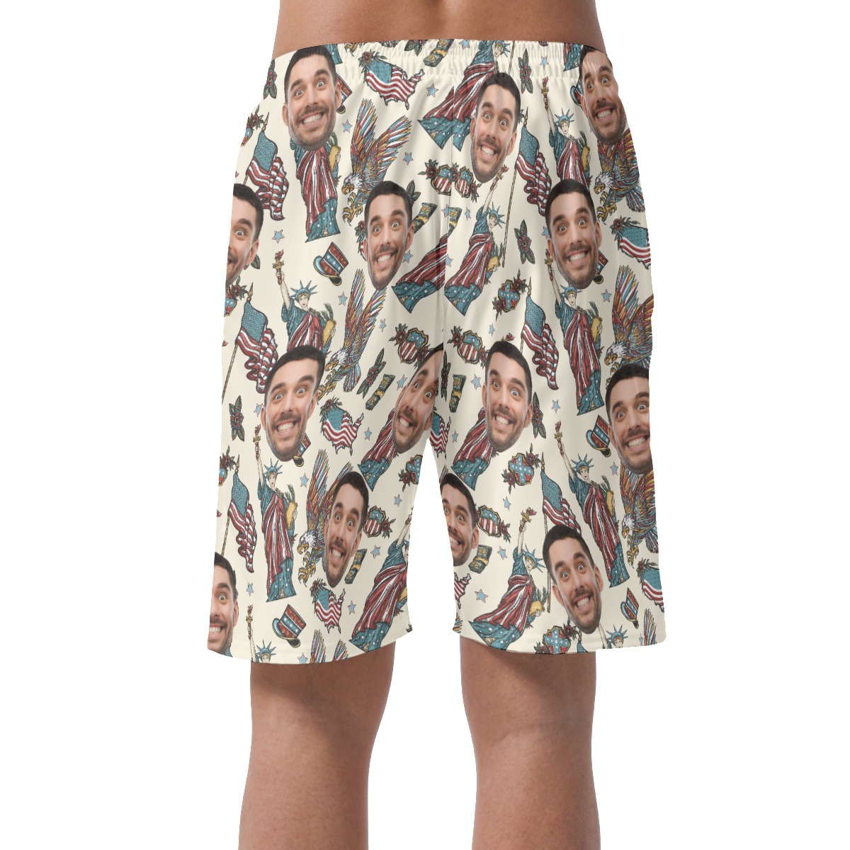 American Eagle Statue Of Liberty Custom Face Hawaiian Beach Shorts For Men