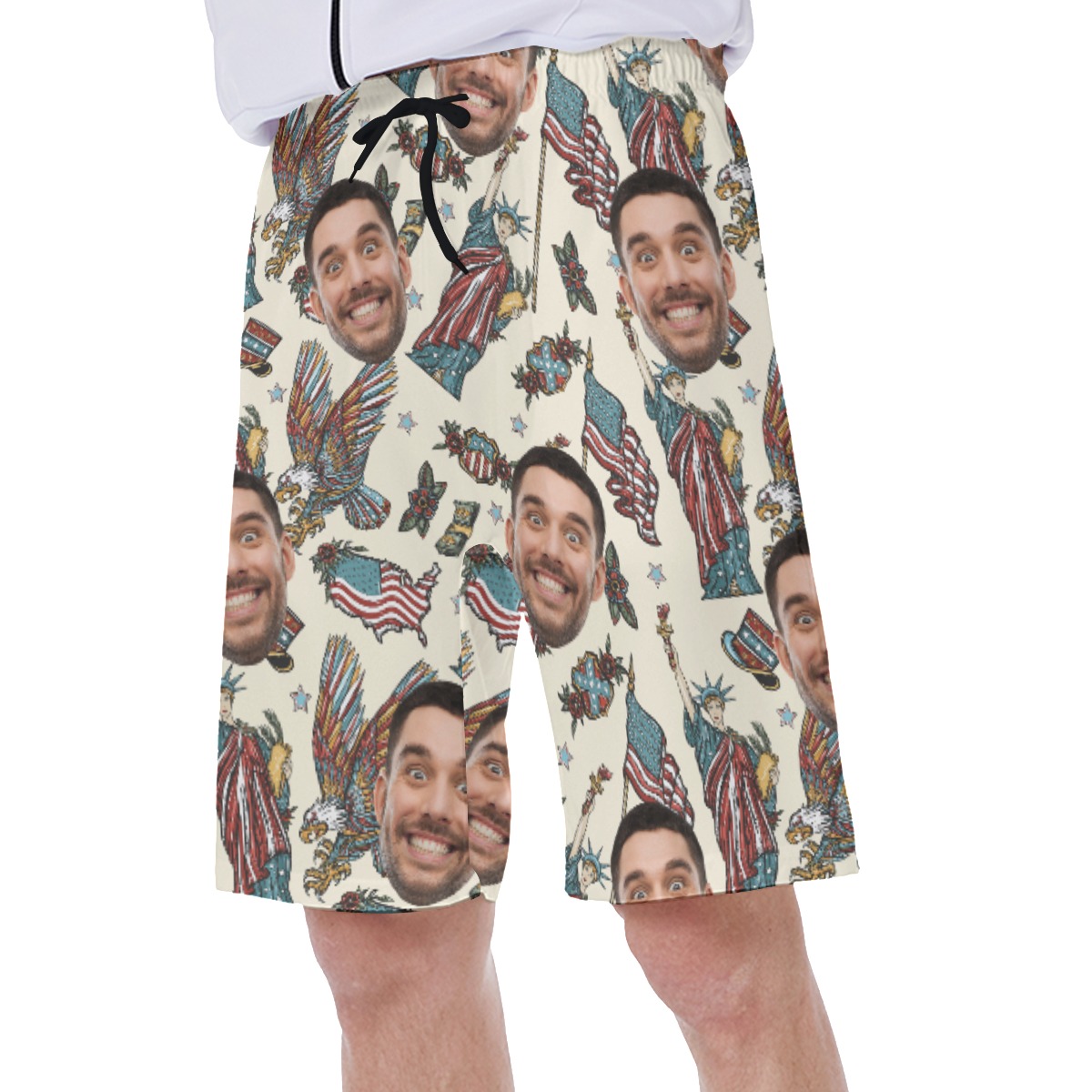 Funny Custom Face USA Statue Of Liberty Hawaiian Swim Trunks For Men