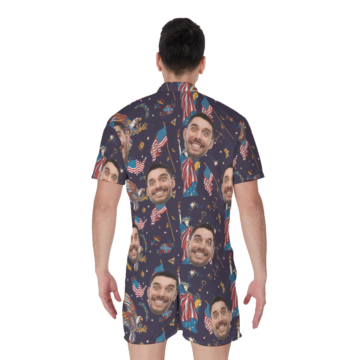 American Eagle And Statue Of Liberty Custom Face Hawaiian Romper For Men