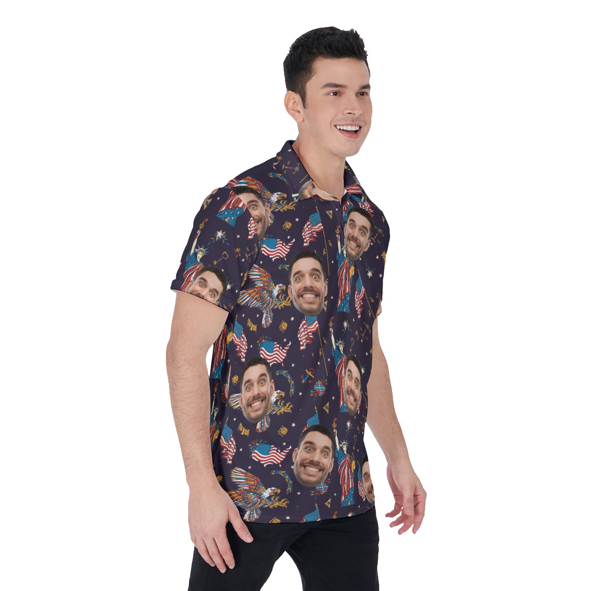 Statue Of Liberty American Eagle Custom Face Hawaiian Polo Shirt