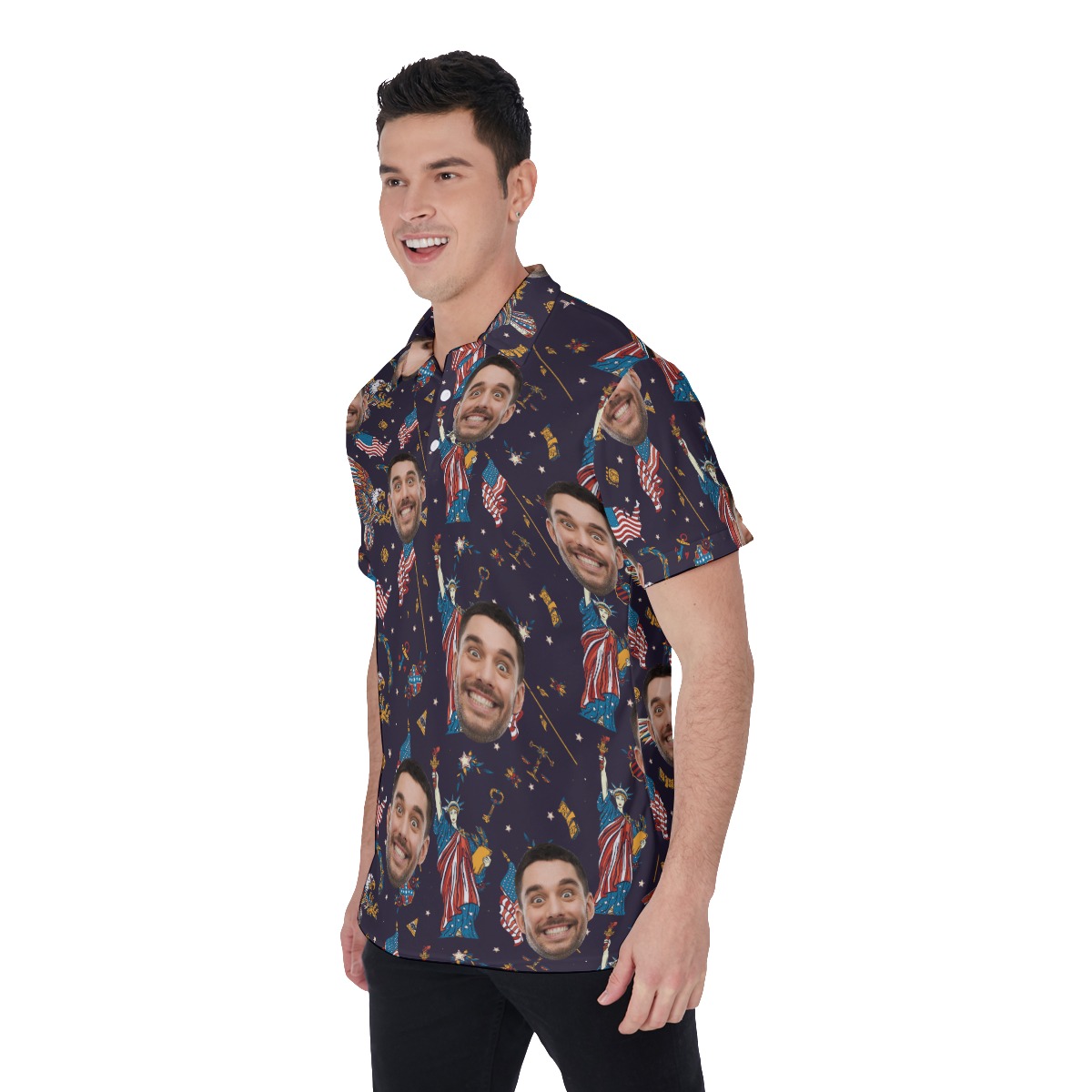 Statue Of Liberty American Eagle Custom Face Hawaiian Polo Shirt
