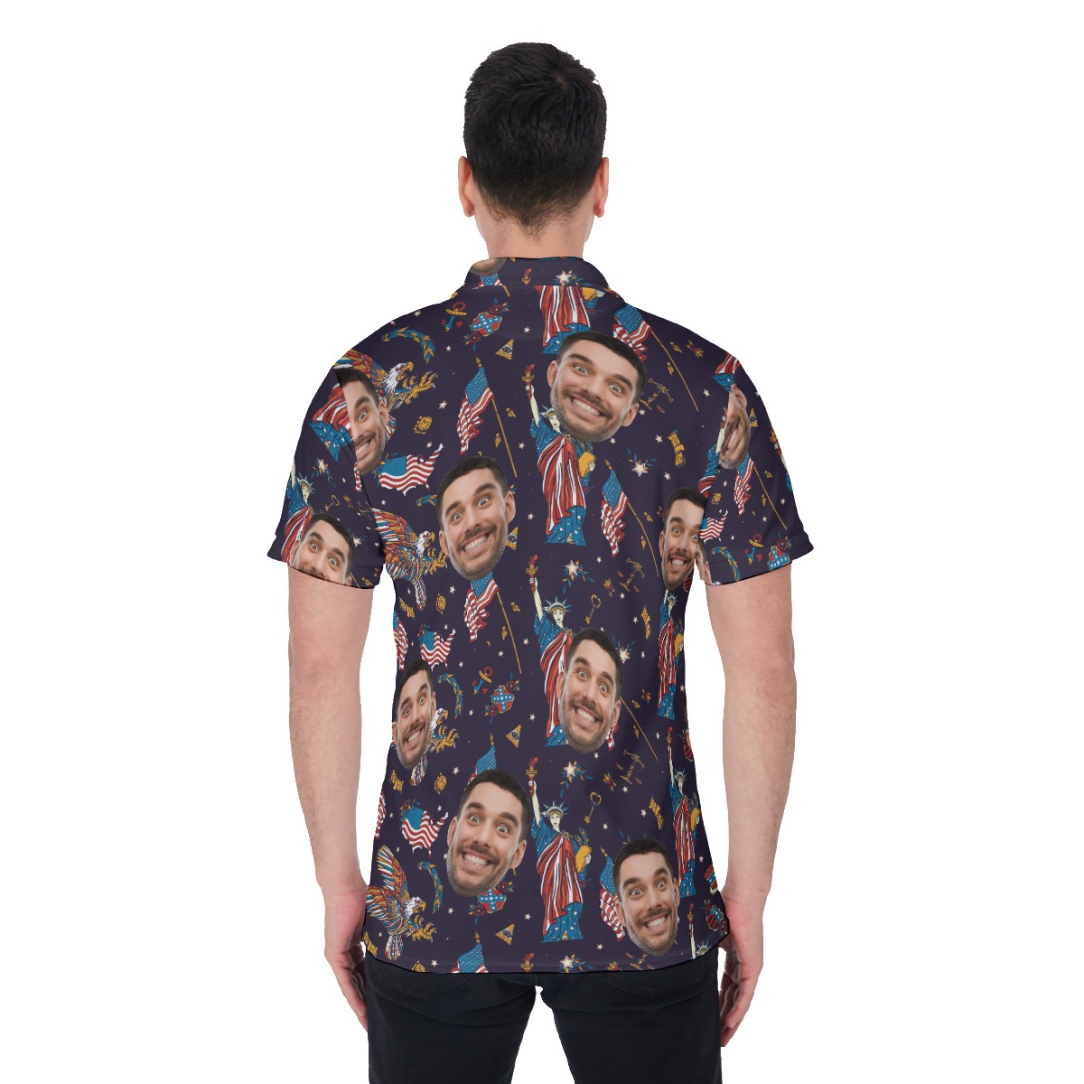 Statue Of Liberty American Eagle Custom Face Hawaiian Polo Shirt