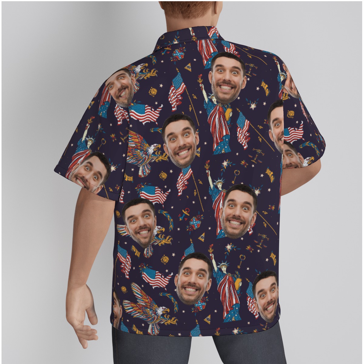 American Eagle And Statue Of Liberty Custom Face Hawaiian Shirt