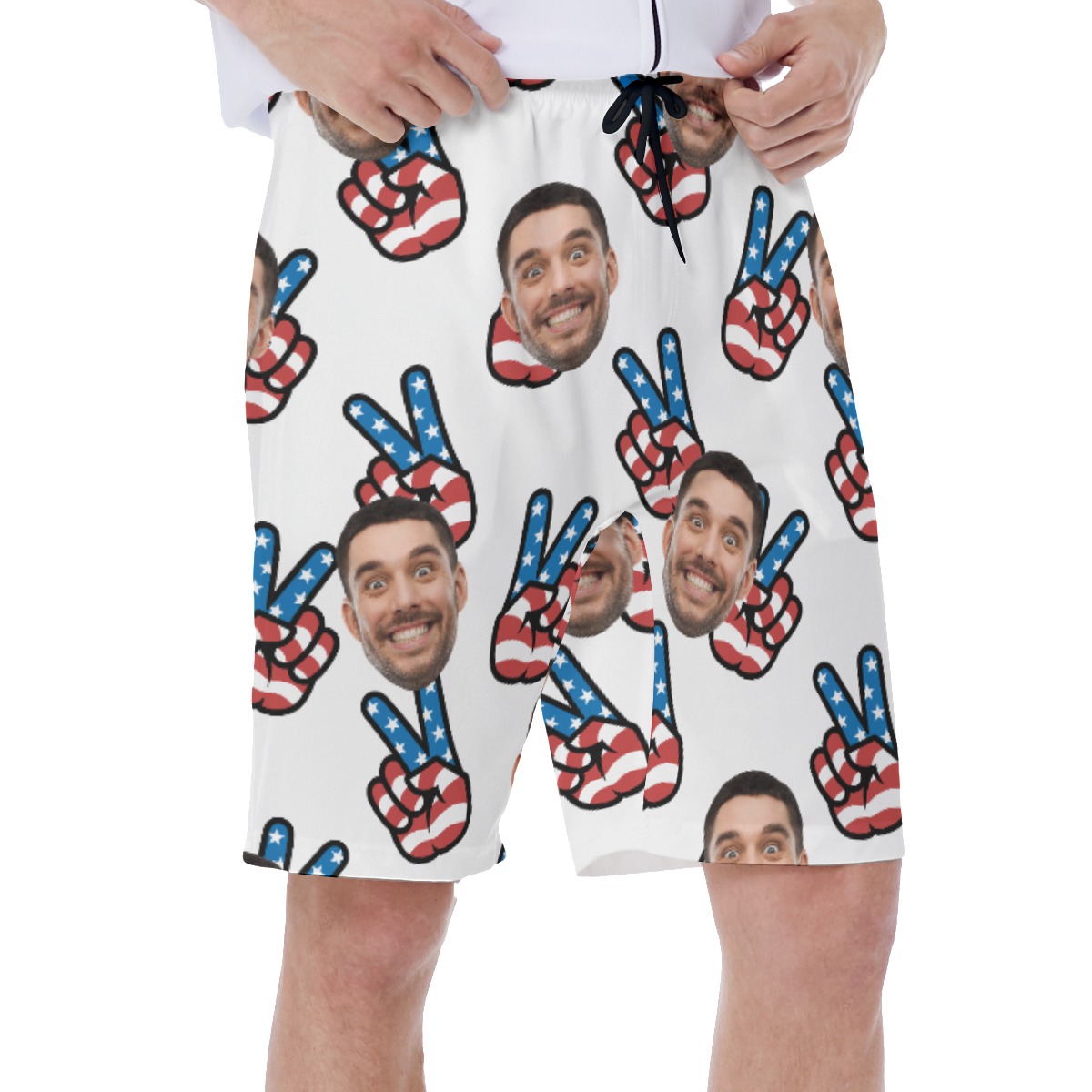 Custom Face American Flag Peace Sign Hawaiian Swim Trunks For Men