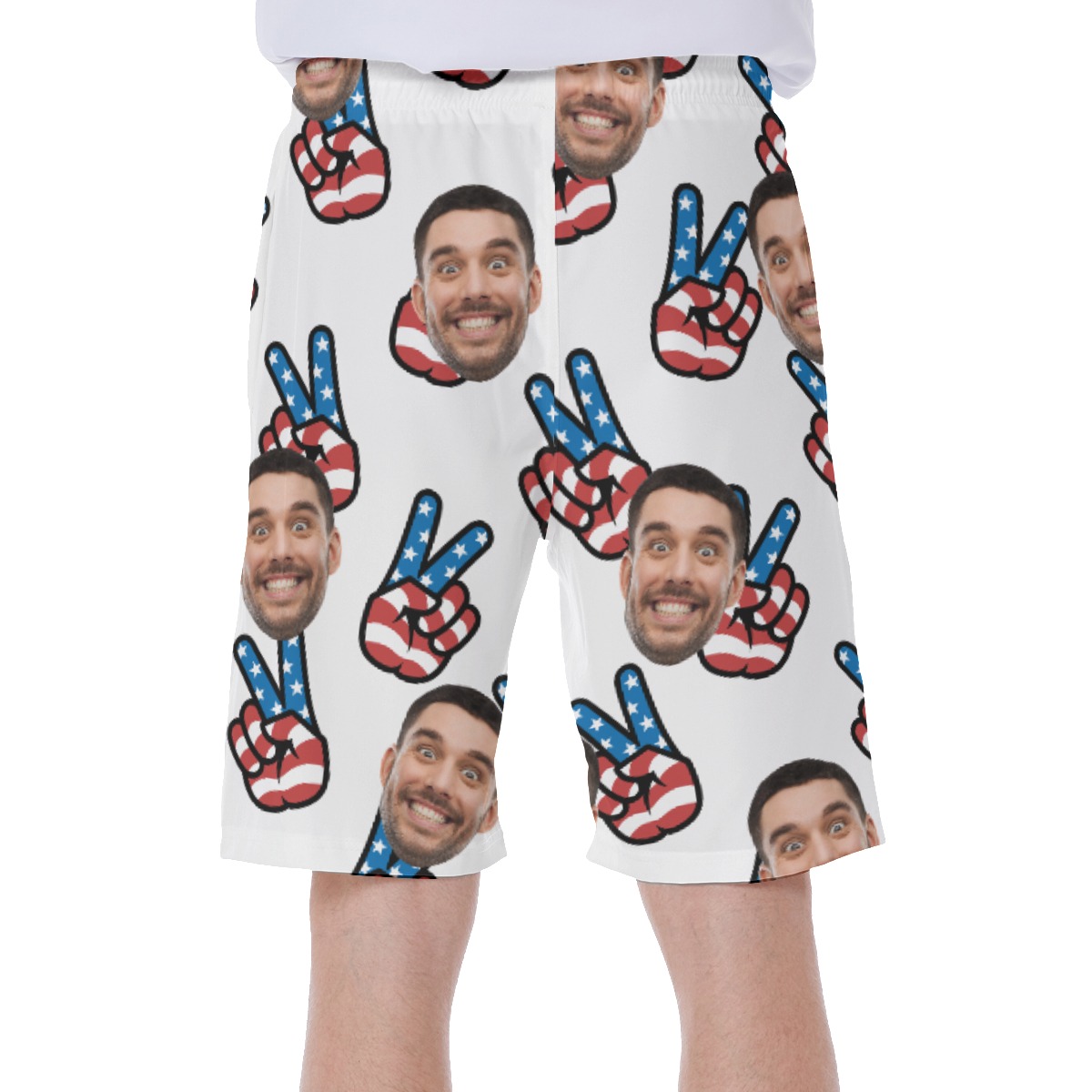 Custom Face American Flag Peace Sign Hawaiian Swim Trunks For Men