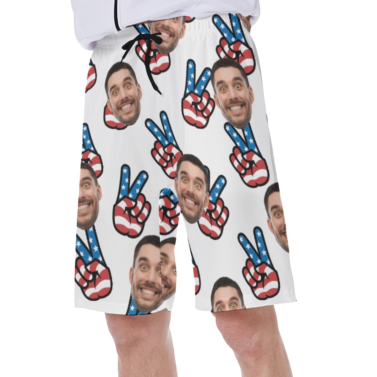Custom Face American Flag Peace Sign Hawaiian Swim Trunks For Men