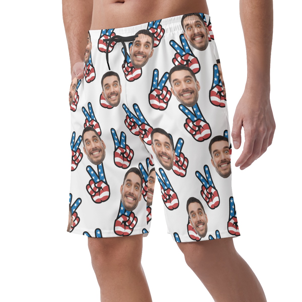 Peace Sign American Flag Custom Face Hawaiian Beach Shorts For Men
