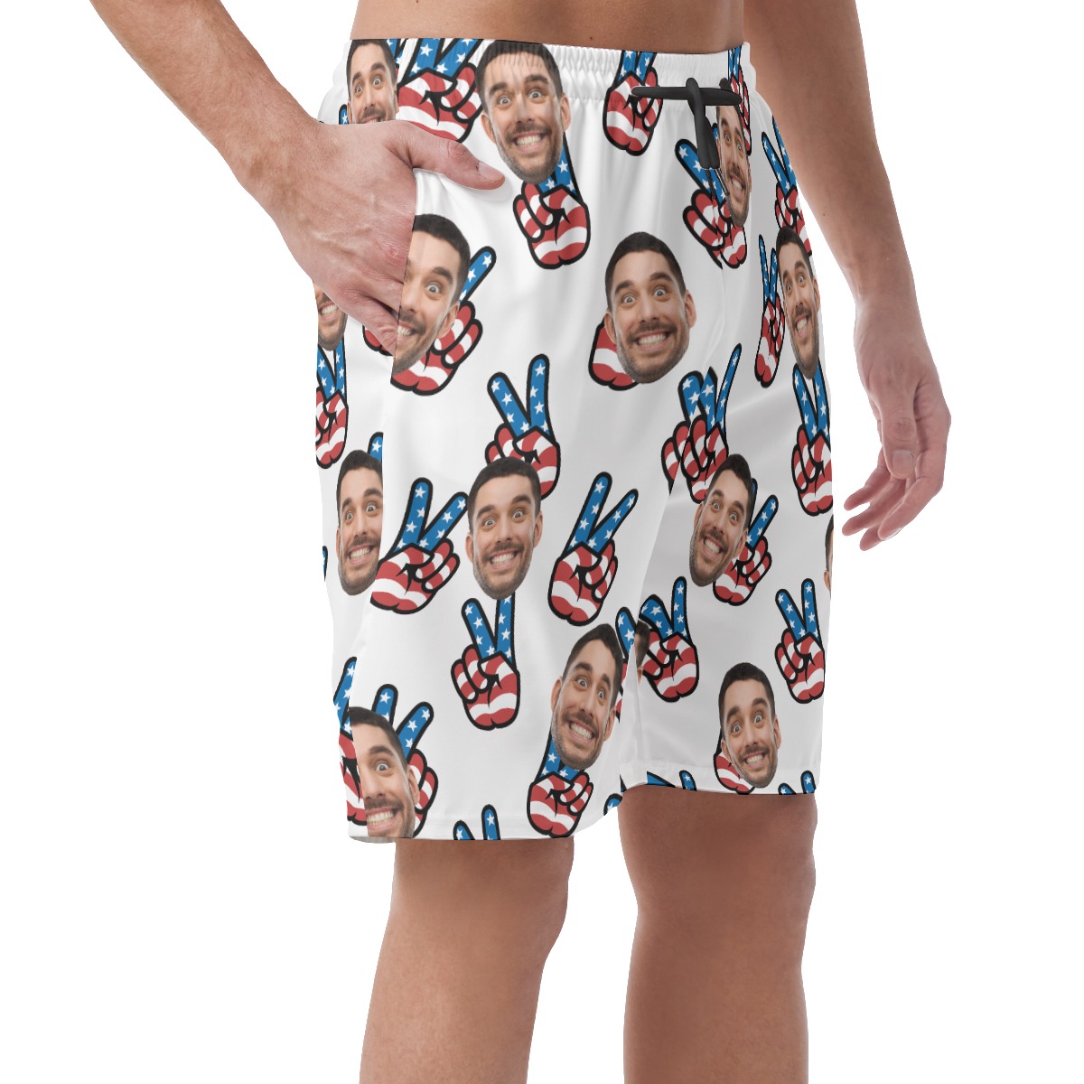 Peace Sign American Flag Custom Face Hawaiian Beach Shorts For Men