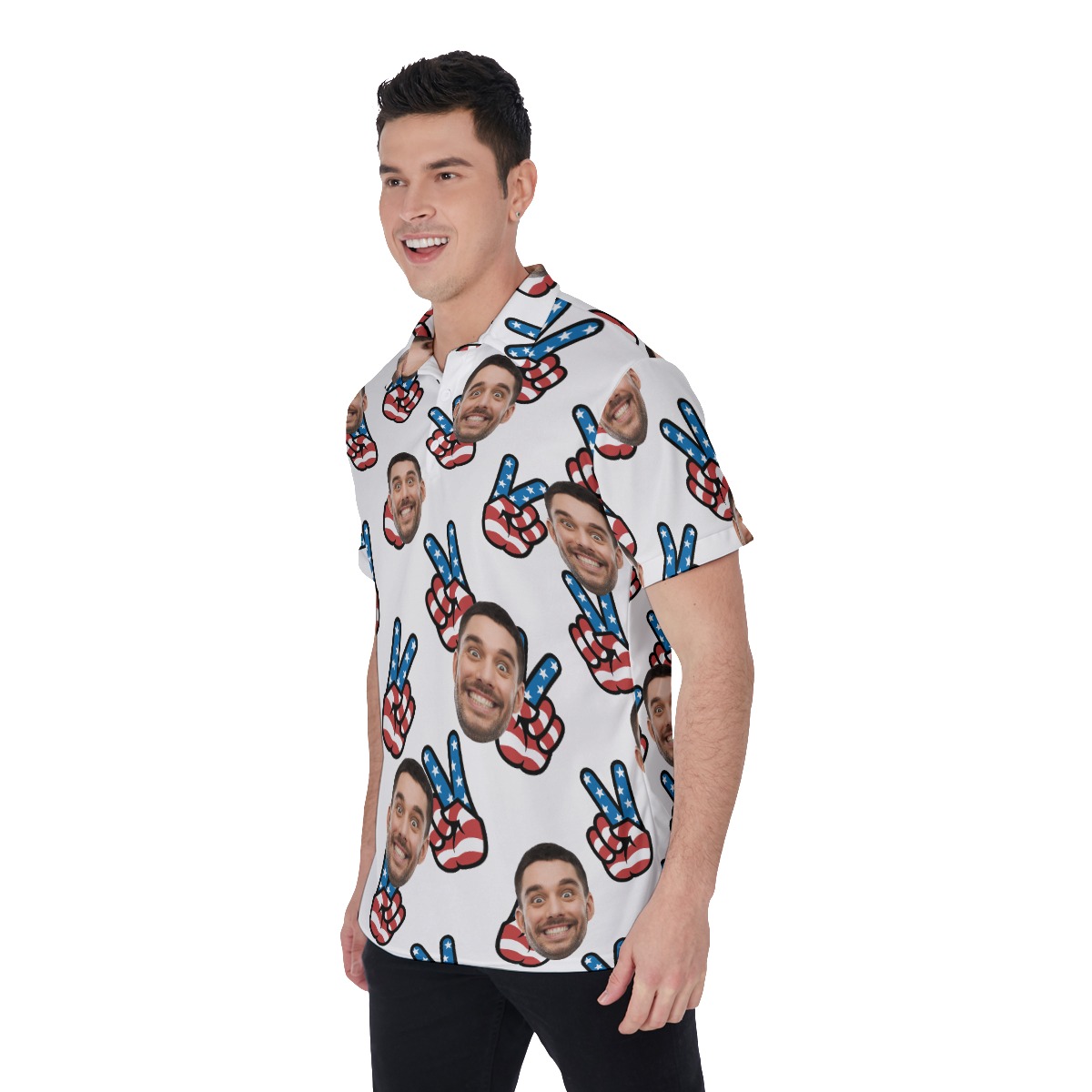 American Flag Peace Sign Custom Face Hawaiian Polo Shirt