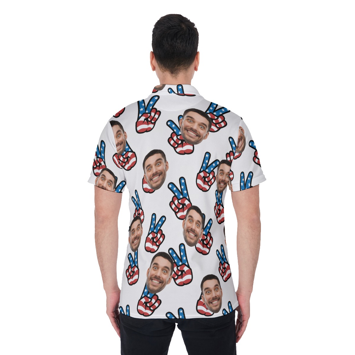 American Flag Peace Sign Custom Face Hawaiian Polo Shirt