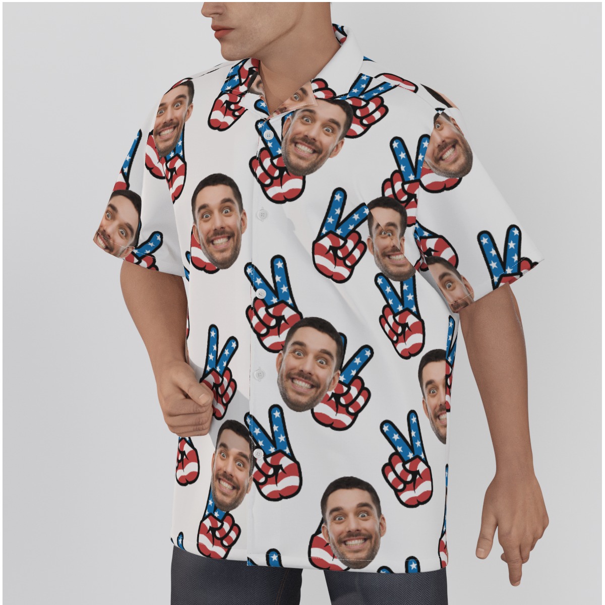 Peace Sign American Flag Custom Face Hawaiian Shirt