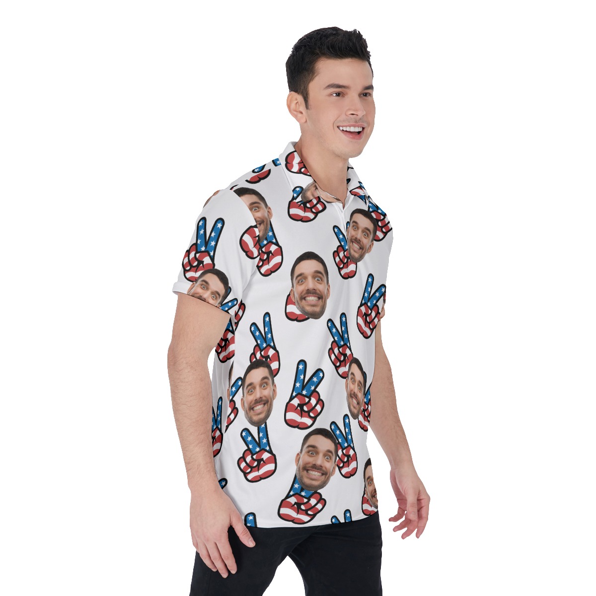 American Flag Peace Sign Custom Face Hawaiian Polo Shirt
