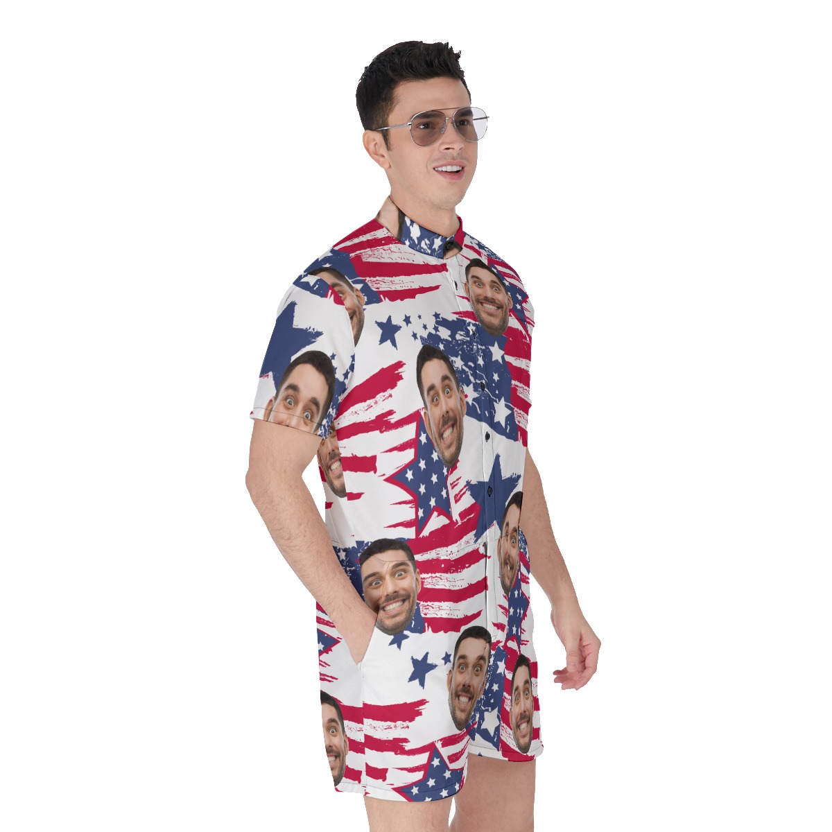 Custom Face American Flag Hawaiian Romper For Men