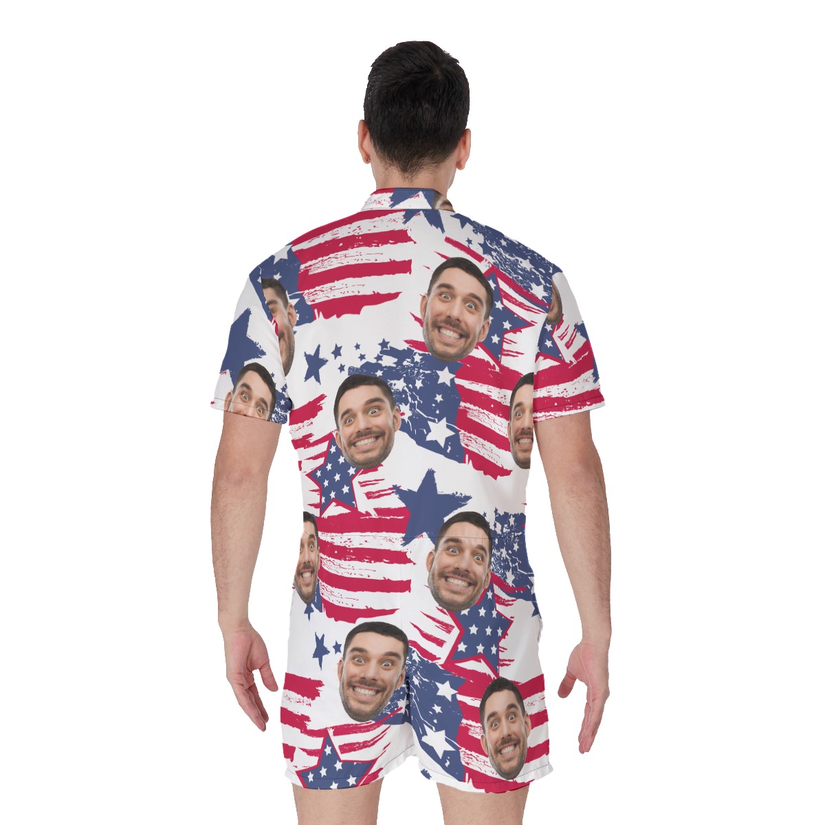 Custom Face American Flag Hawaiian Romper For Men