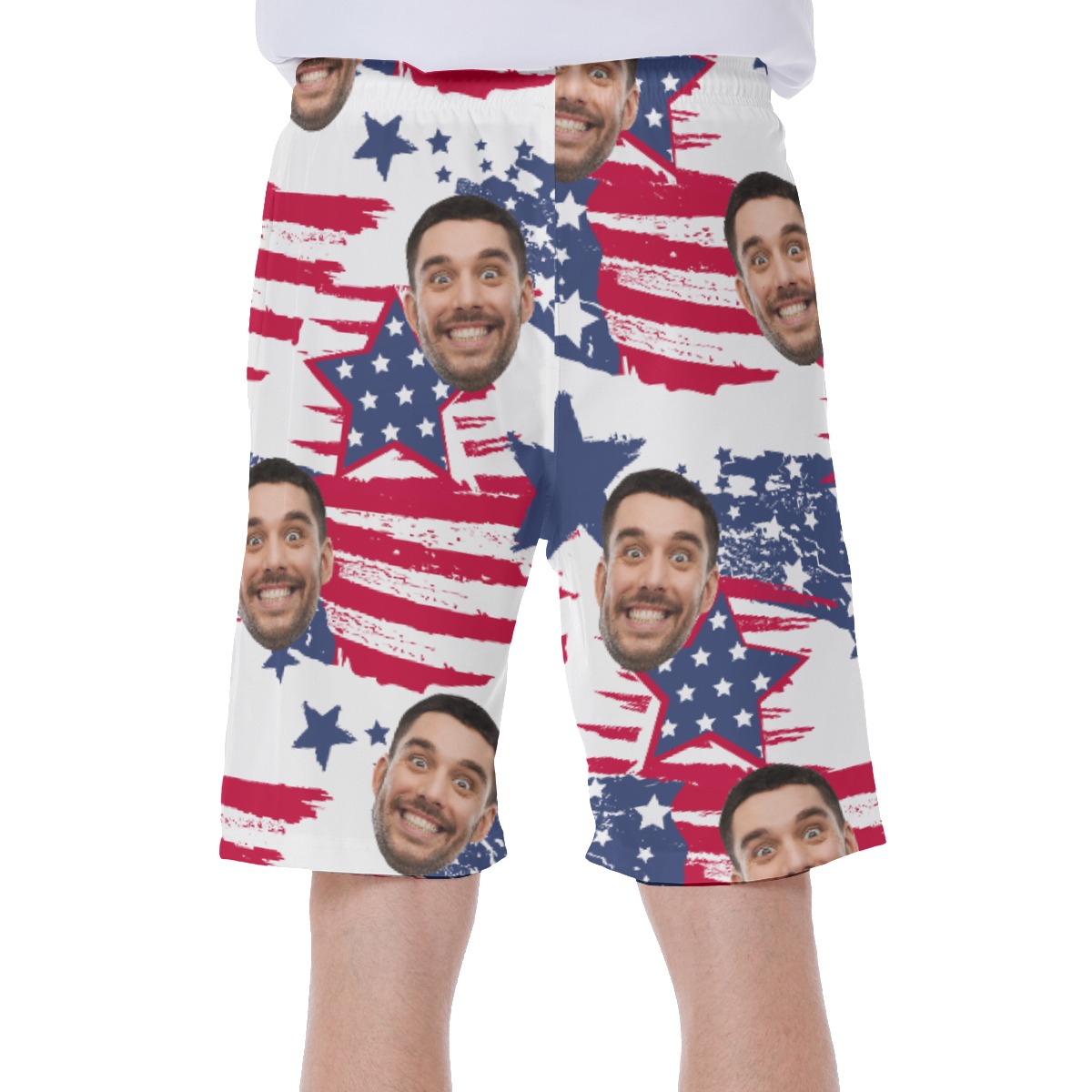 Funny Custom Face American Flag Hawaiian Swimwear For Men
