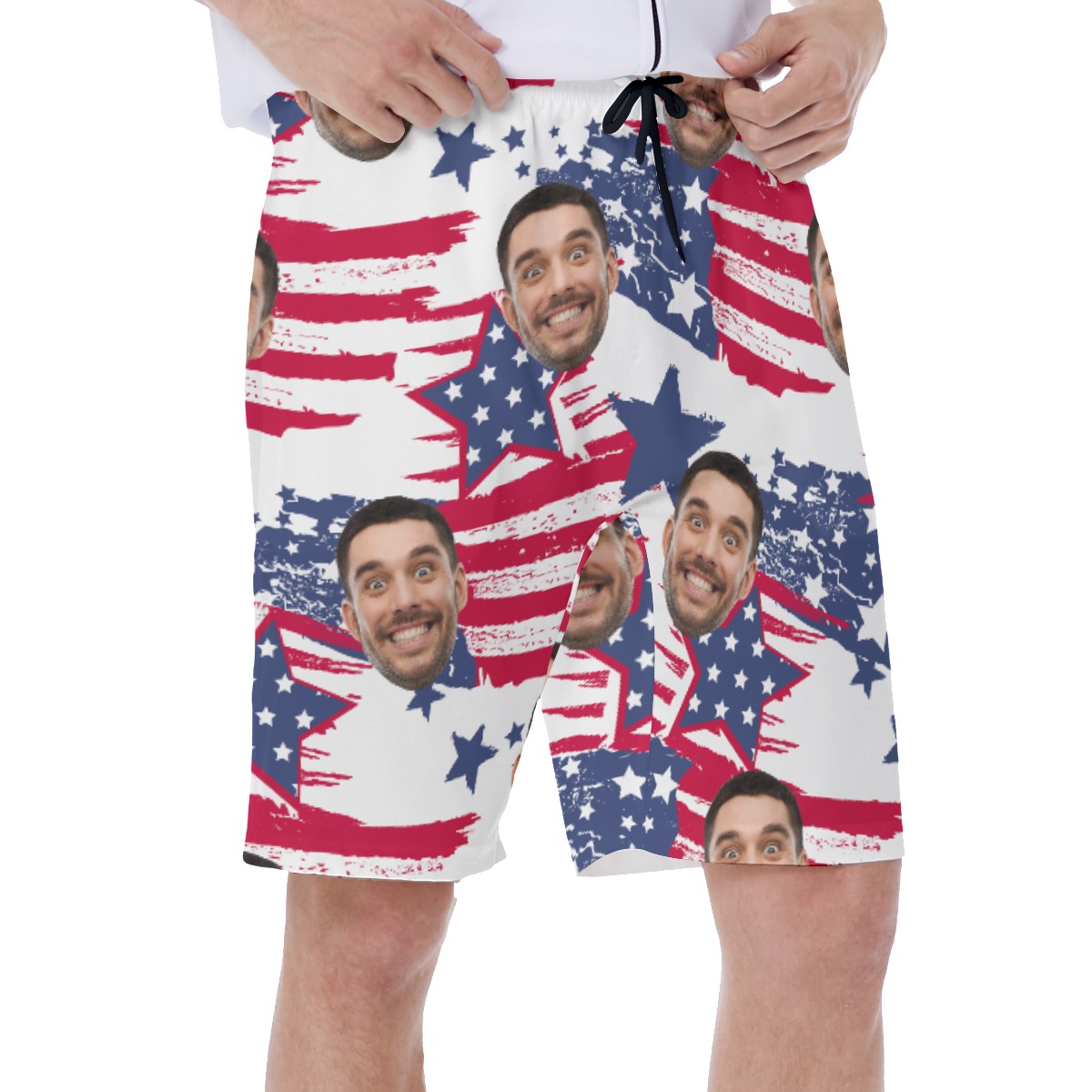 Funny Custom Face American Flag Hawaiian Swimwear For Men