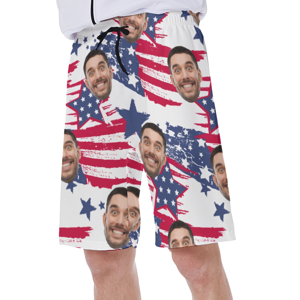 Funny Custom Face American Flag Hawaiian Swimwear For Men