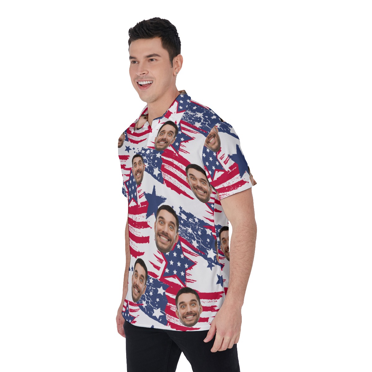American Flag Custom Face Men's Hawaiian Polo Shirt