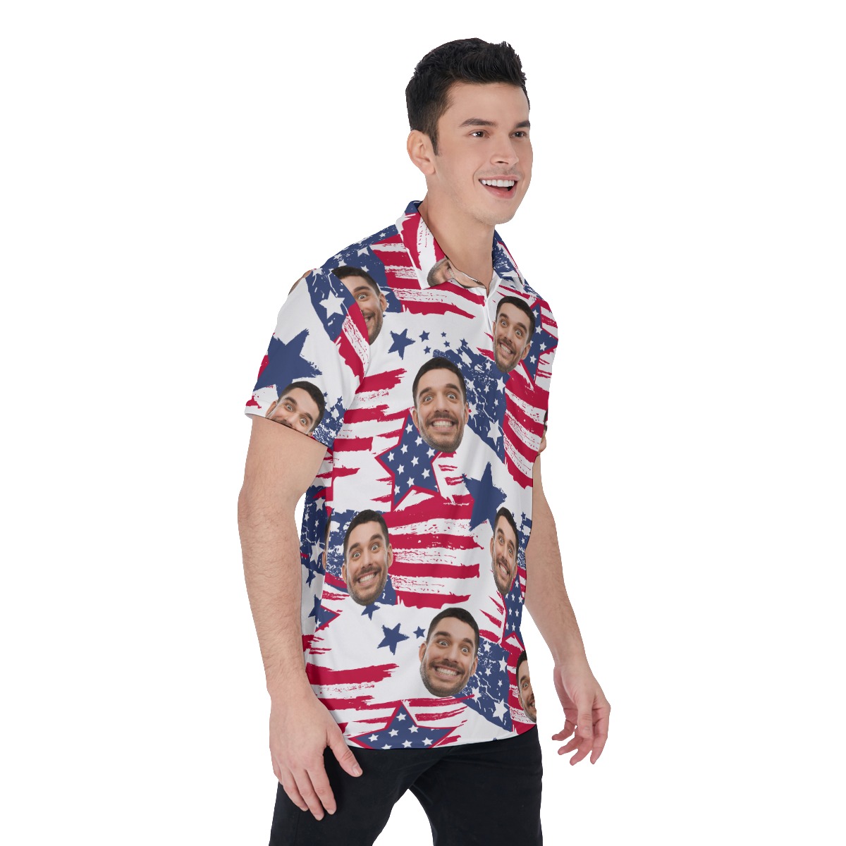 American Flag Custom Face Men's Hawaiian Polo Shirt