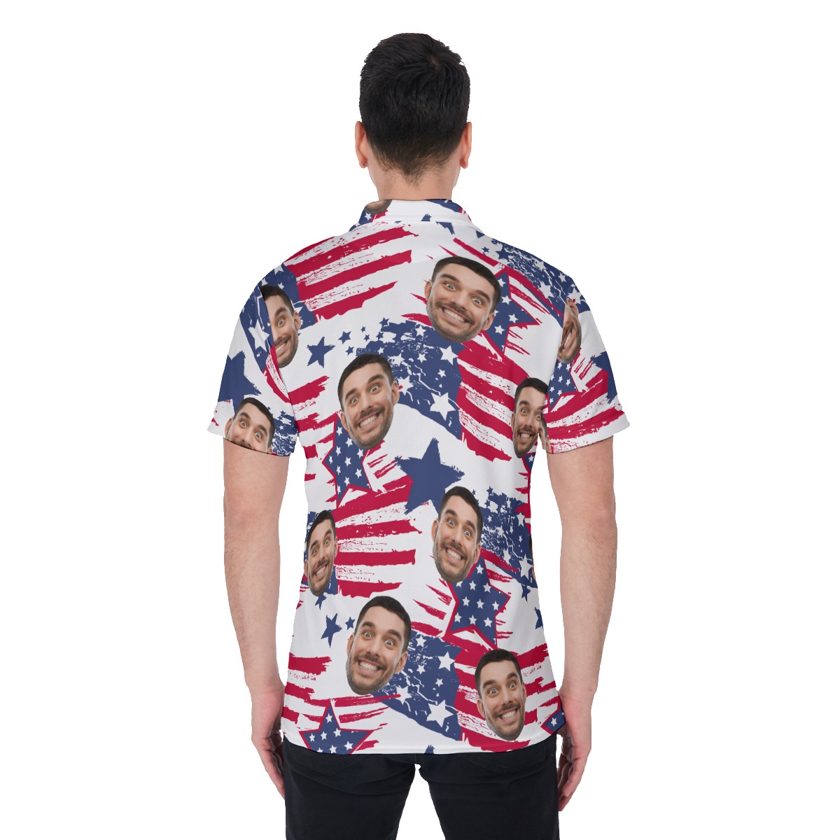 American Flag Custom Face Men's Hawaiian Polo Shirt