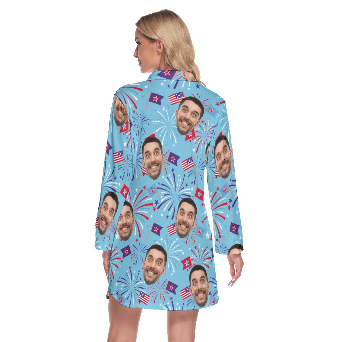 Custom Face Firework 4th Of July Hawaiian Shirt Dress