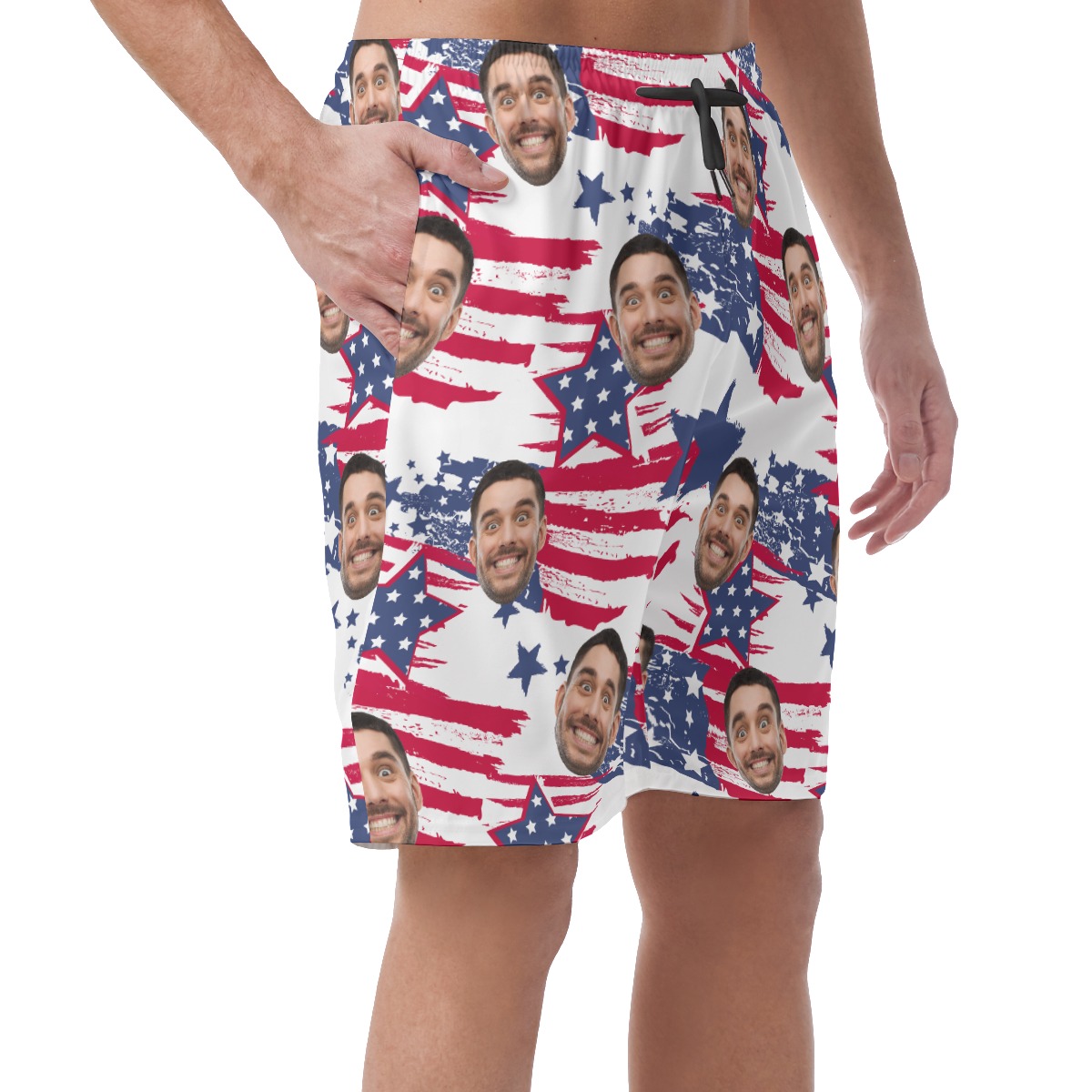 Funny Custom Face American Flag Hawaiian Summer Shorts For Men