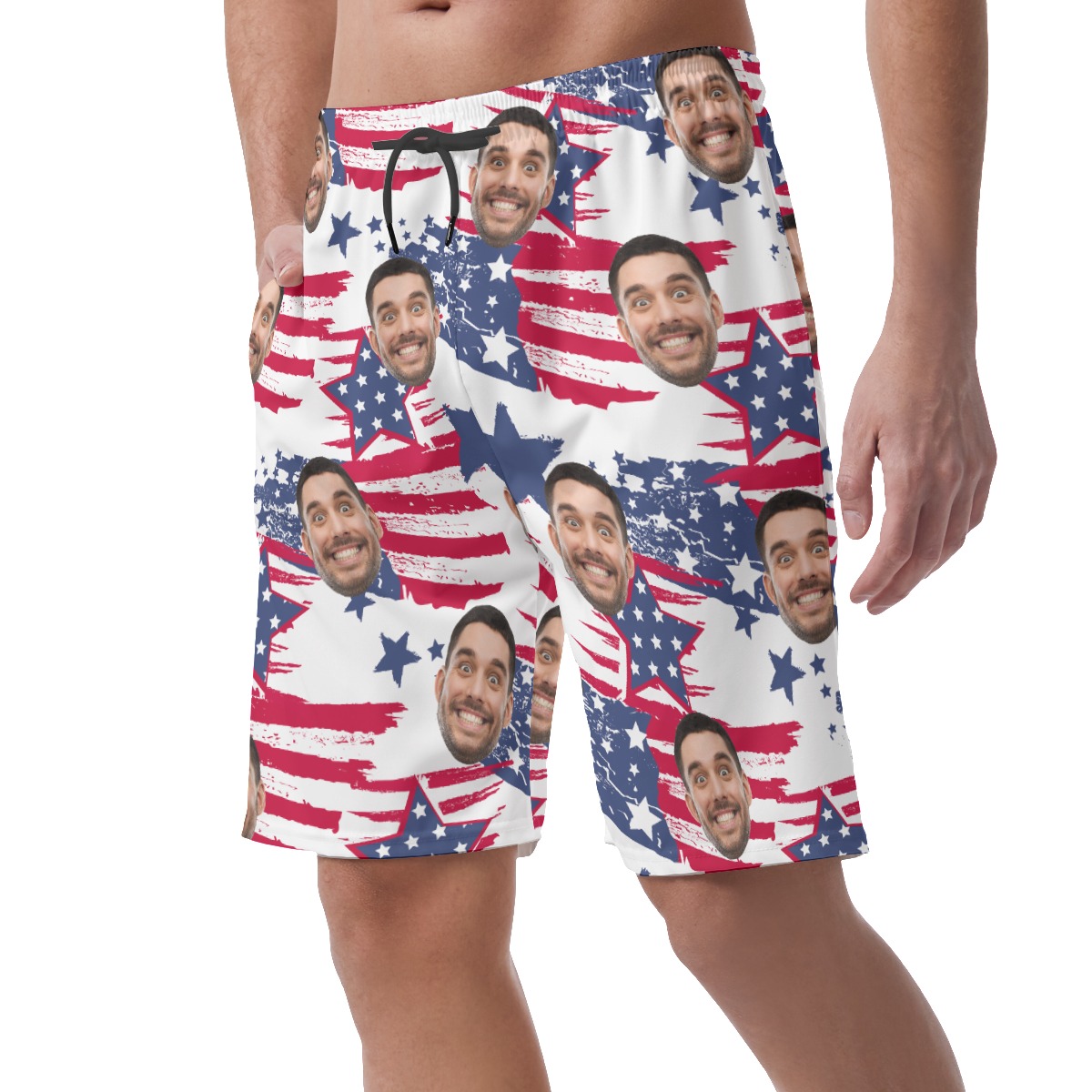 Funny Custom Face American Flag Hawaiian Summer Shorts For Men