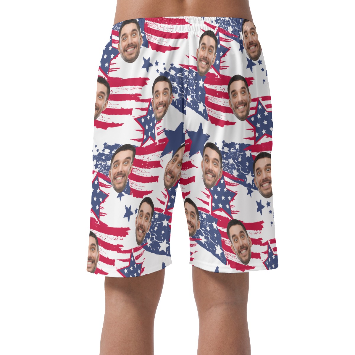Funny Custom Face American Flag Hawaiian Summer Shorts For Men