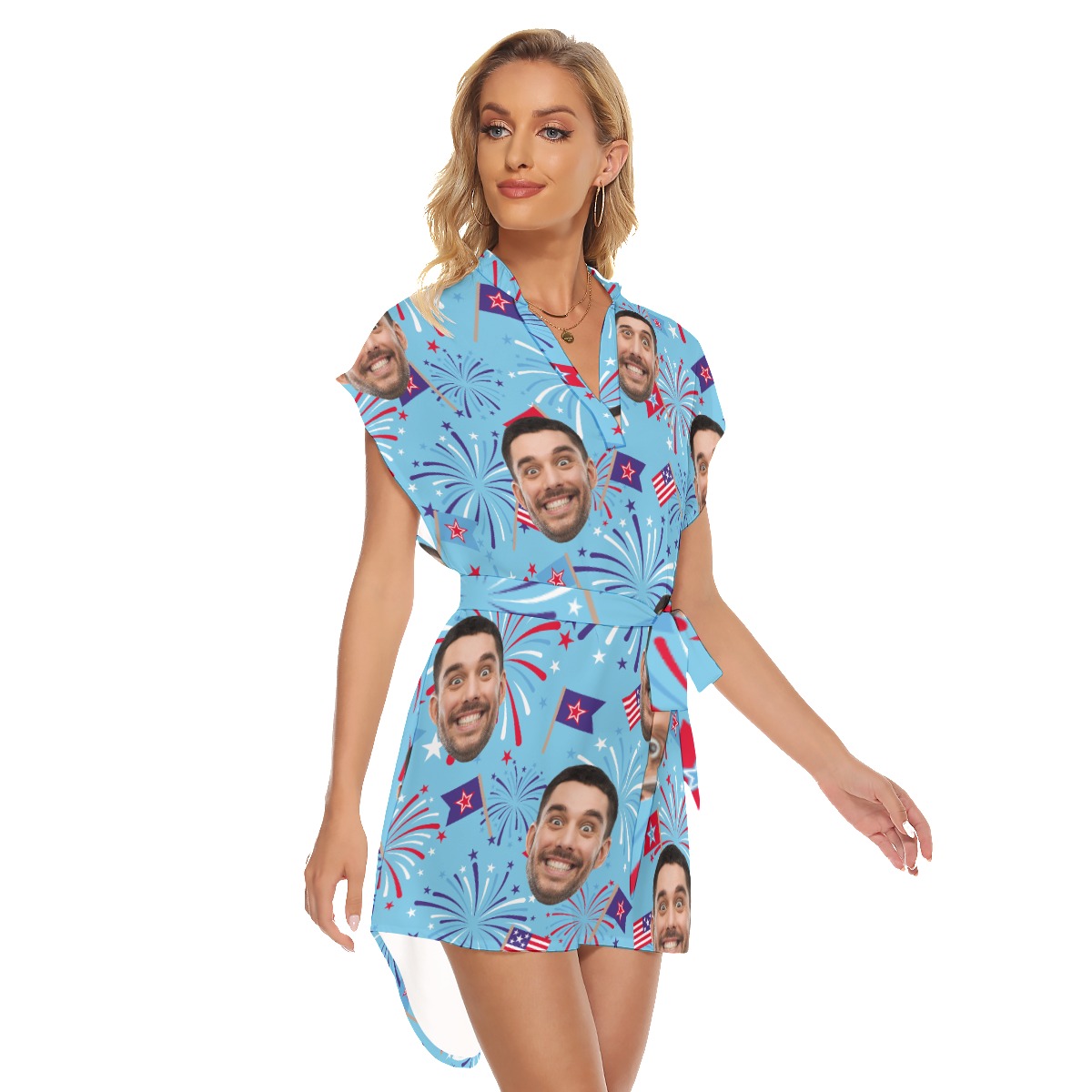 Custom Face Firework 4th Of July Hawaiian Dress With Belt