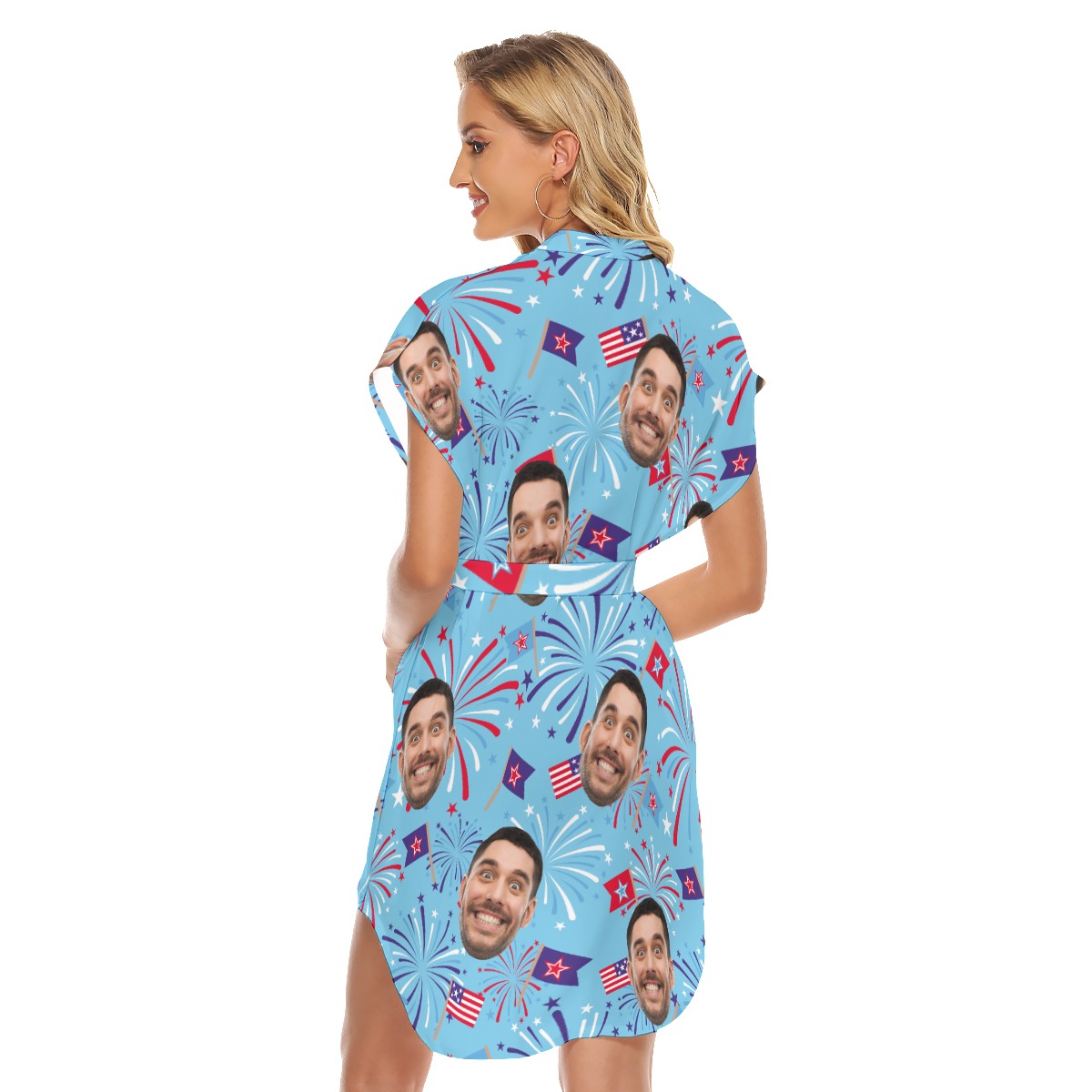 Custom Face Firework 4th Of July Hawaiian Dress With Belt